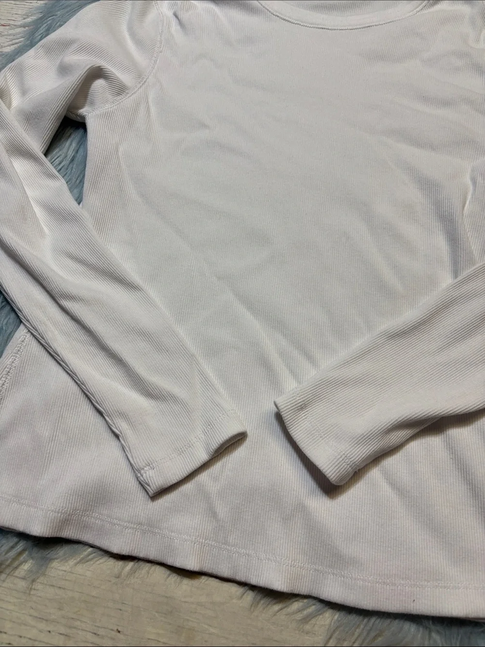 Buck Mason Surplus White Ribbed Crewneck Long Sleeve Top sz XL